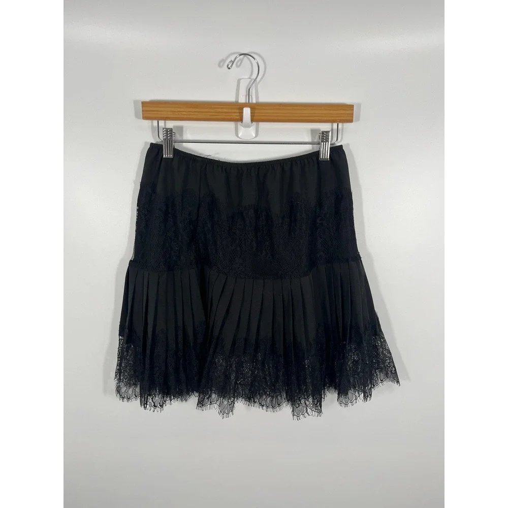 Whimsigoth Dark Fairy Grunge Womens Skirt M Black Lace Ruffle Festival Going Out